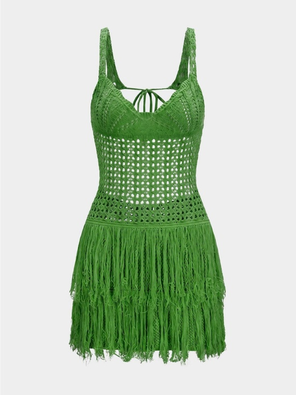 Micas M Green Crochet Fringe Women’s Swim Cover-Up Dress zz2